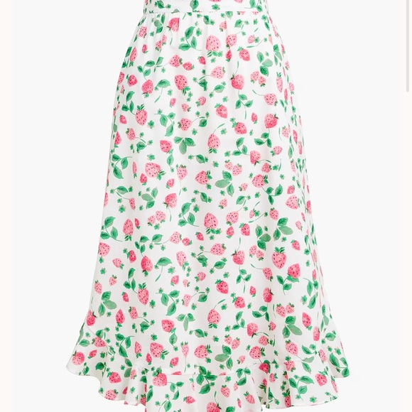 J. Crew Factory Dresses & Skirts - J. Crew Factory White A-Line Skirt with Pink Strawberry Print and Green Leaves